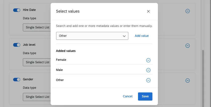 new modal opens where you can edit values for the metadata