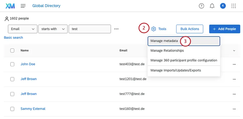 clicking tools and then manage metadata