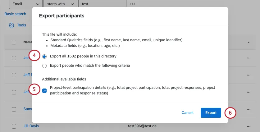 choosing to include extra fields and clicking export