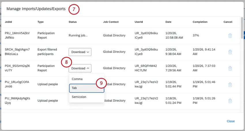 downloading the export file