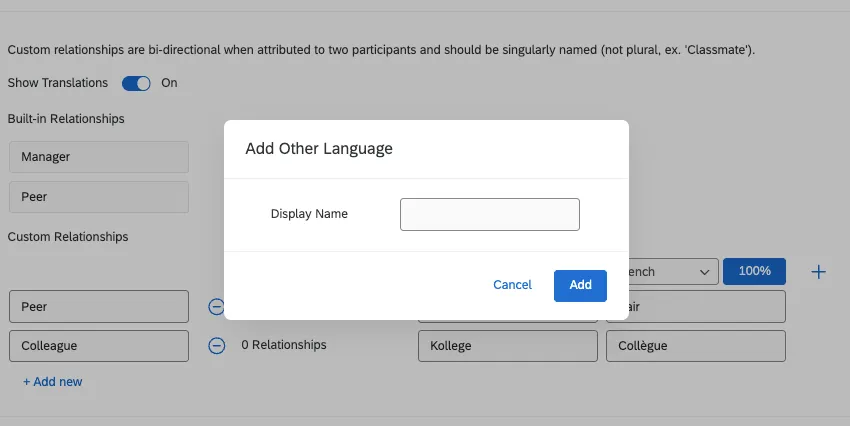 adding a custom language. enter the display name