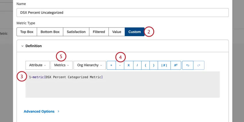 building the equation for the custom uncategorized metric