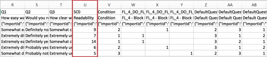 CSV column with SC0 column highlighted