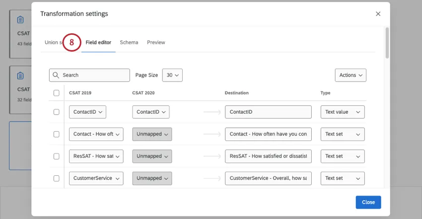 field editor tab of transformation window