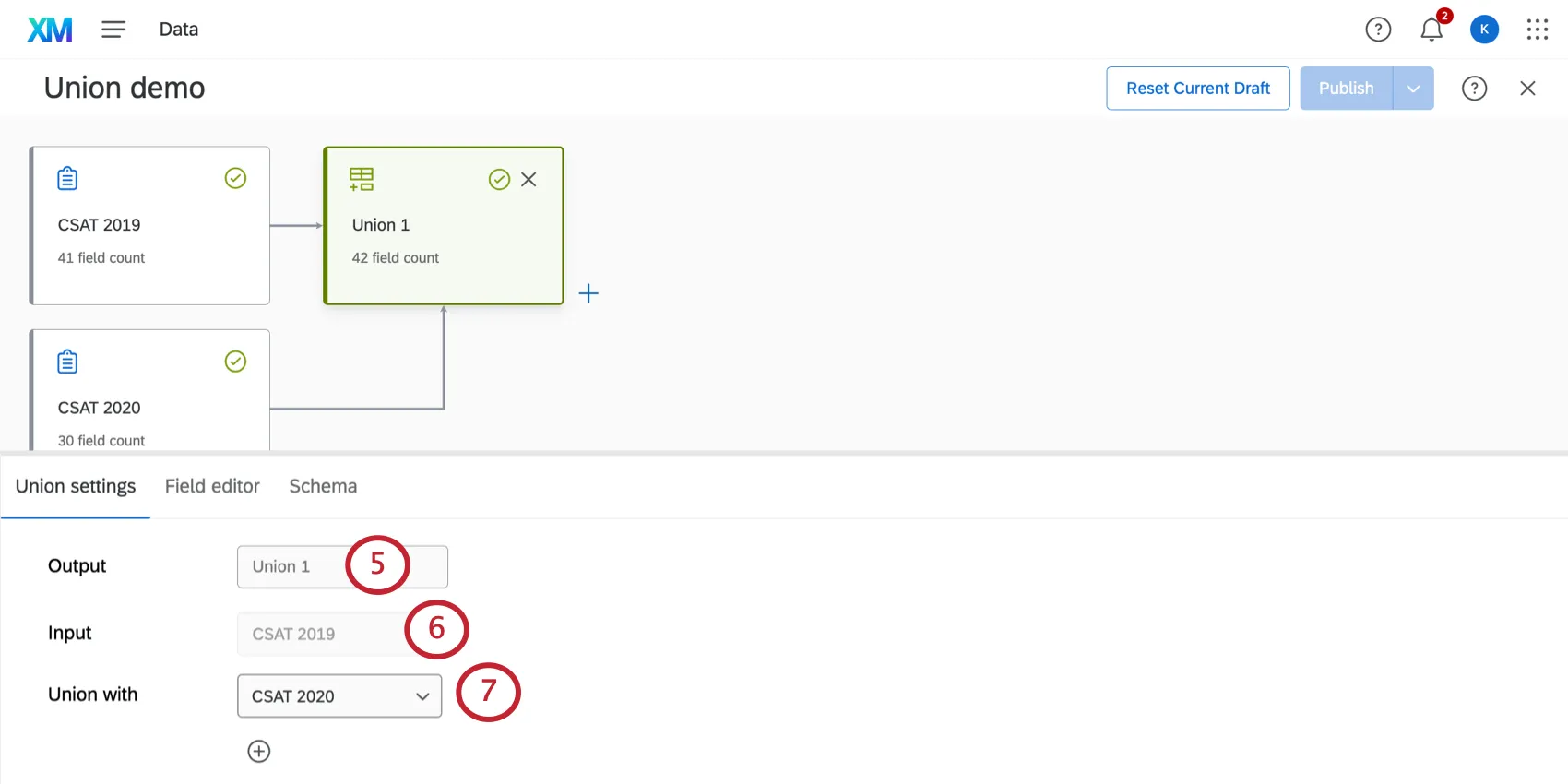 El menú se abre en la parte inferior del modelador de datos.