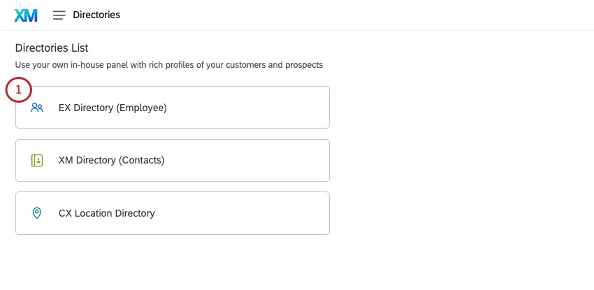 directories list, with EX directory employee highlighted