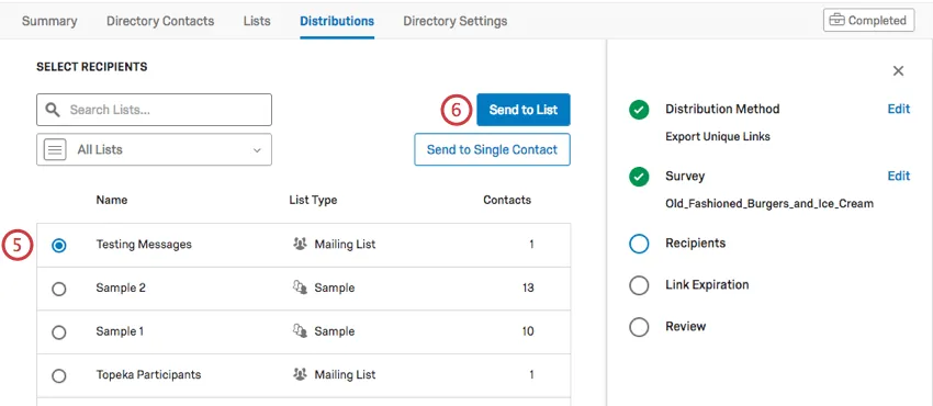 Selecting a mailing list