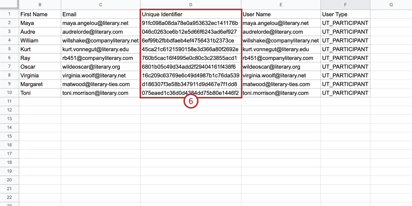 Colonne Identifiant unique surlignée dans le fichier CSV exporté