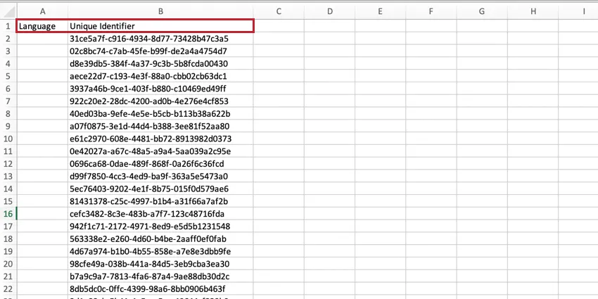 エラーレポートファイル。一意の識別子の更新に使用したメタデータフィールドが空白だった