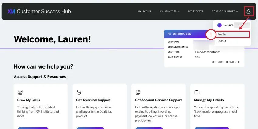 navegando até o perfil no hub