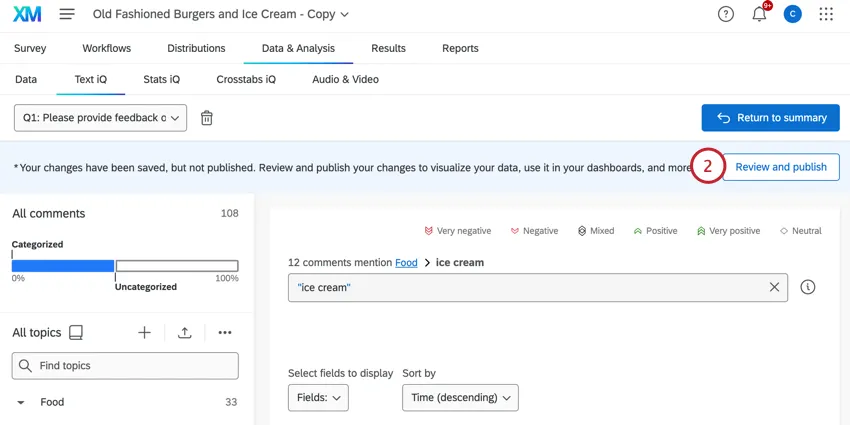 clicking "review and publish" at the top of the page