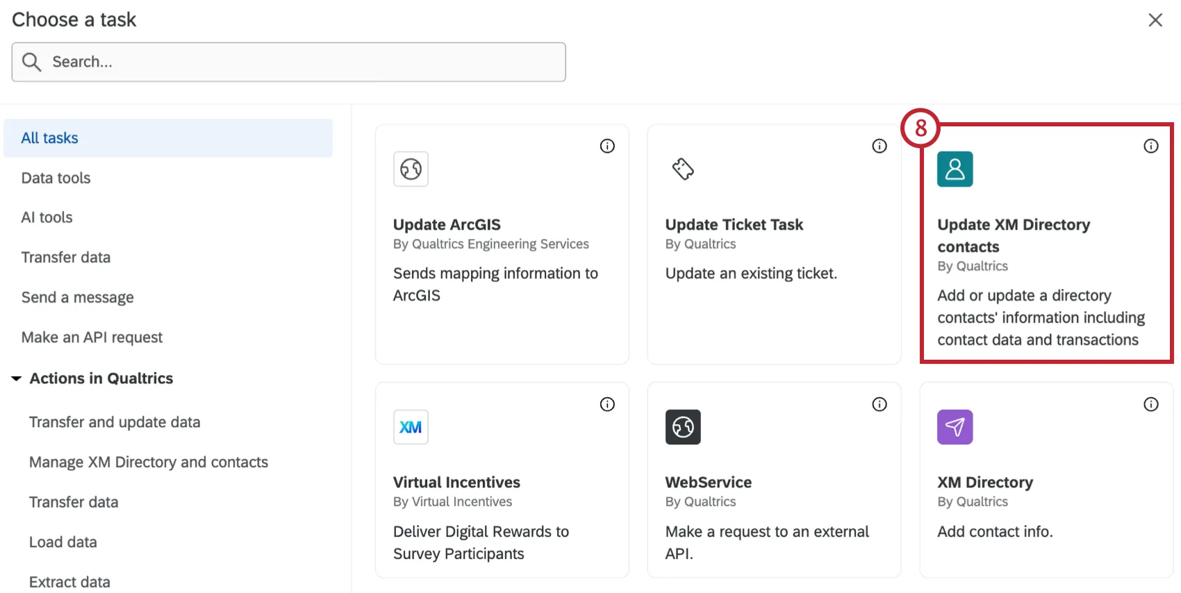 update XMD contacts task highlighted within the task selection menu