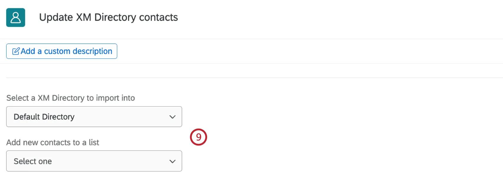 menus suspensos para selecionar um diretório e uma lista de contatos