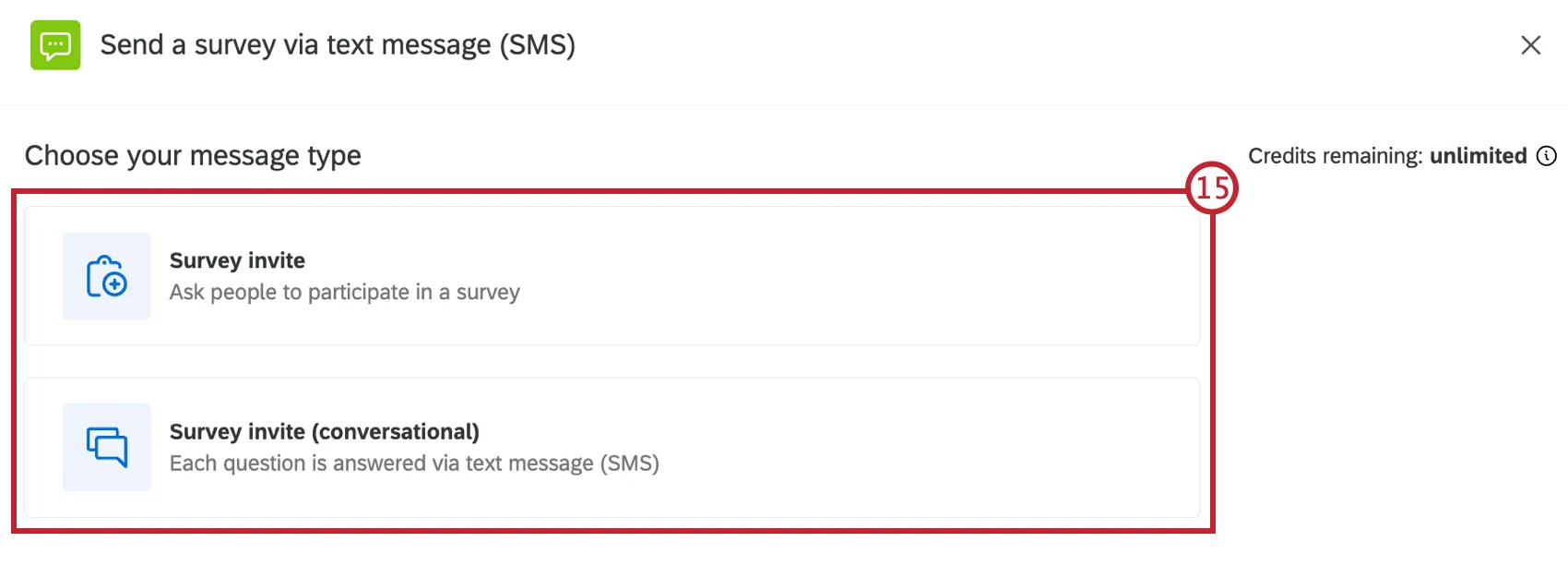 Window where there are two options to select a message type