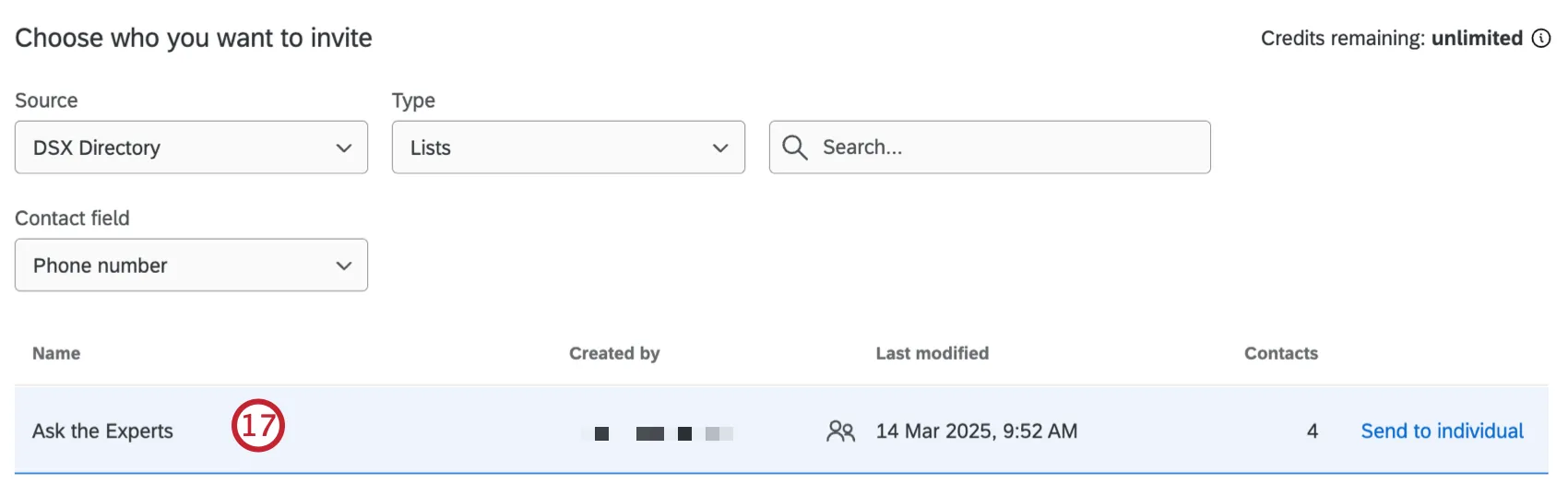 selecionar uma lista de contatos