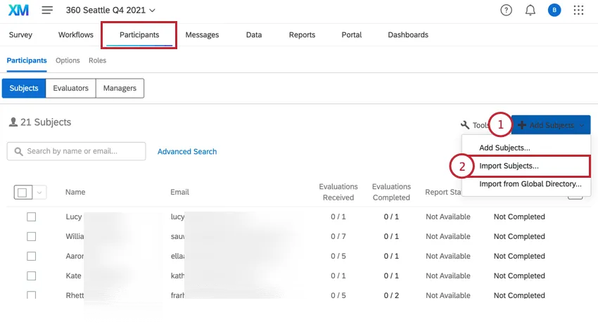clicando em Adicionar assuntos e selecionando importar assuntos