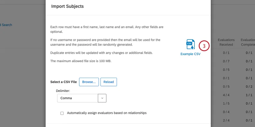 Ejemplo de clic en CSV