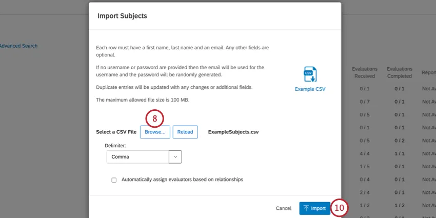 Fare clic su sfoglia e poi su importa dopo aver selezionato un file