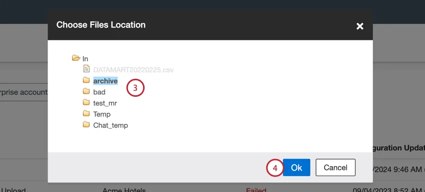 selecting the folder that contains the files