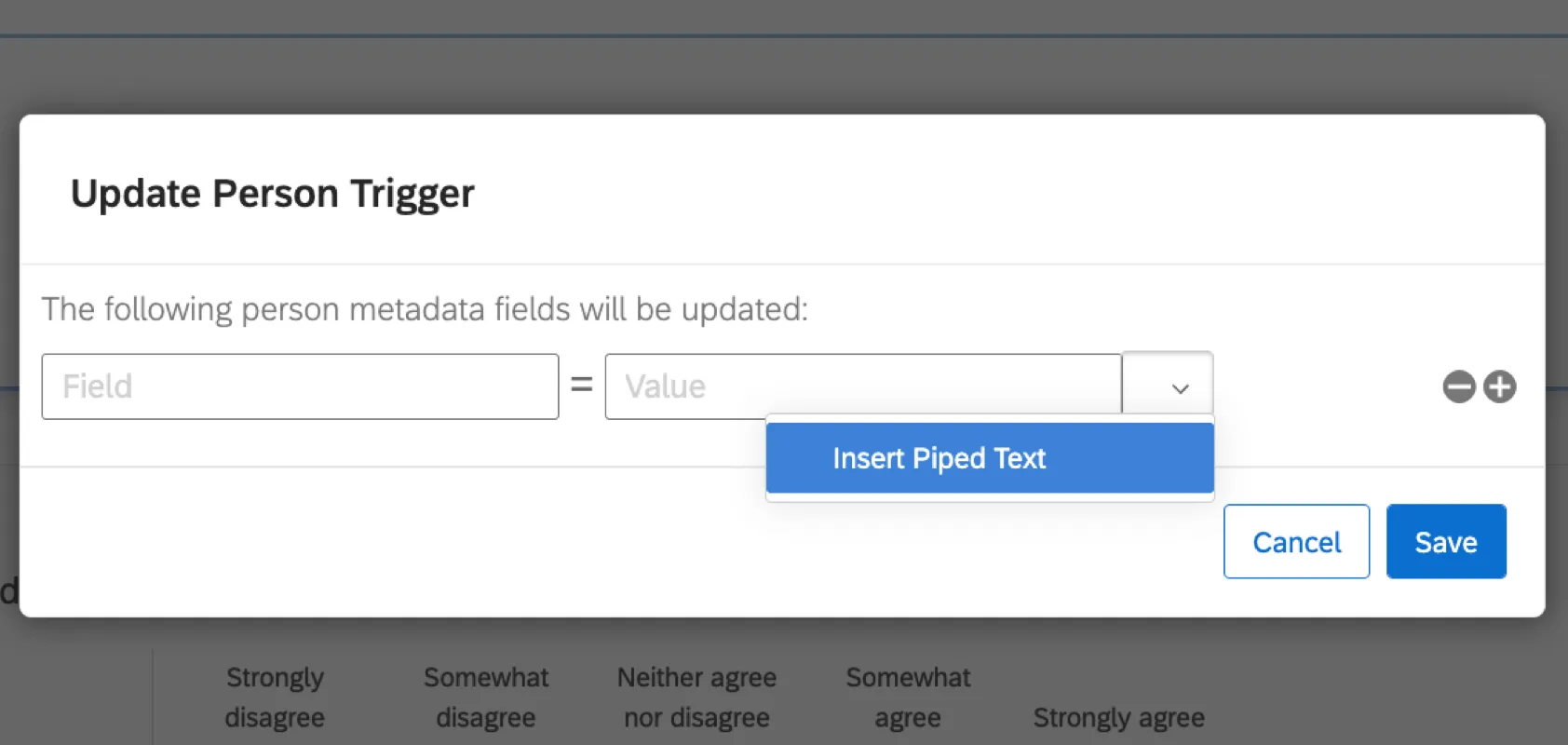 Finestra Update Person Trigger con caselle di testo in cui inserire il nome e il valore del campo