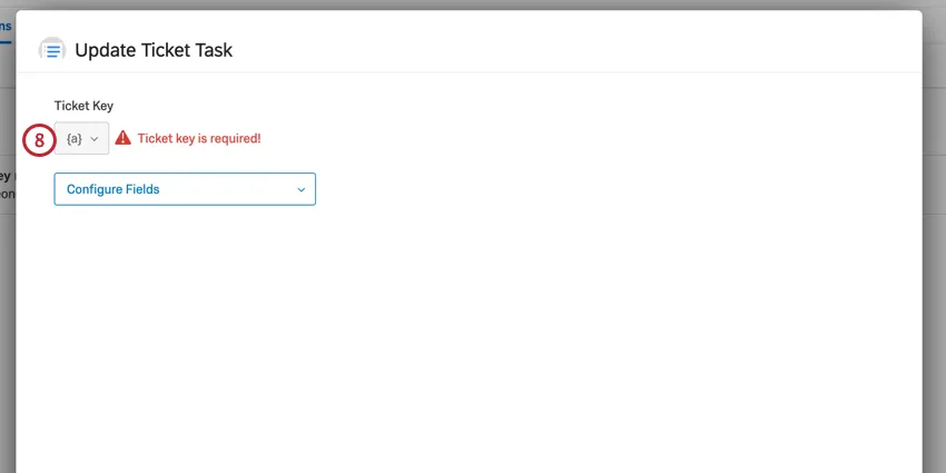 using the {a} menu to select the field that has the ticket id