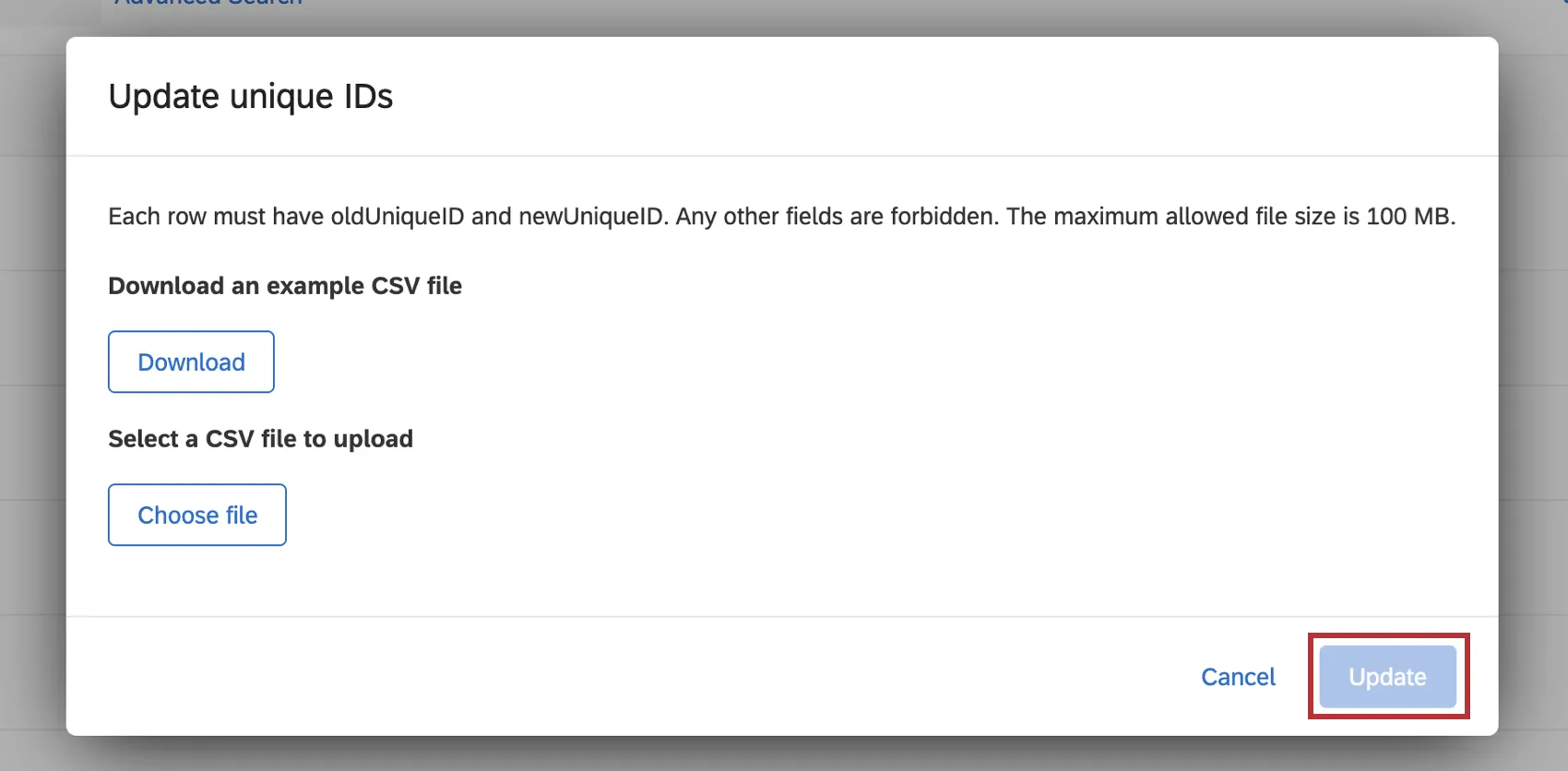 Aktualisierungsdrucktaste zum Aktualisieren eindeutiger IDs