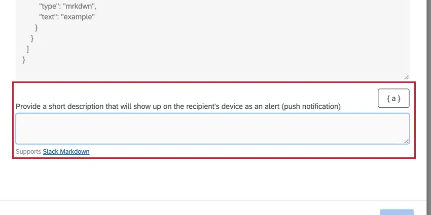 Creating a push alert notification for a block kit message