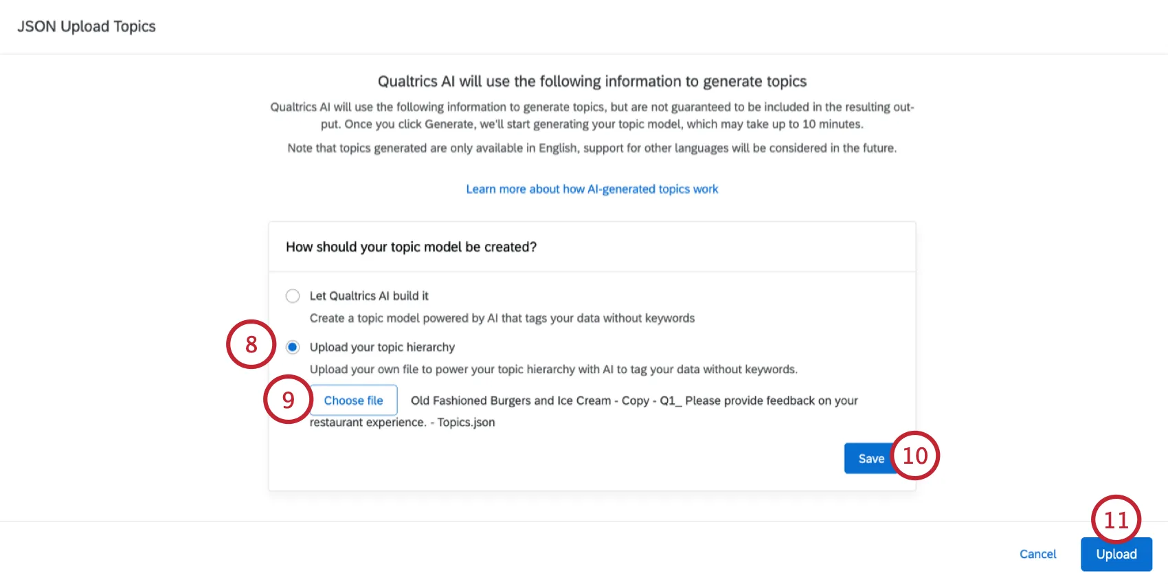importação de uma hierarquia de tópicos por meio de um arquivo JSON