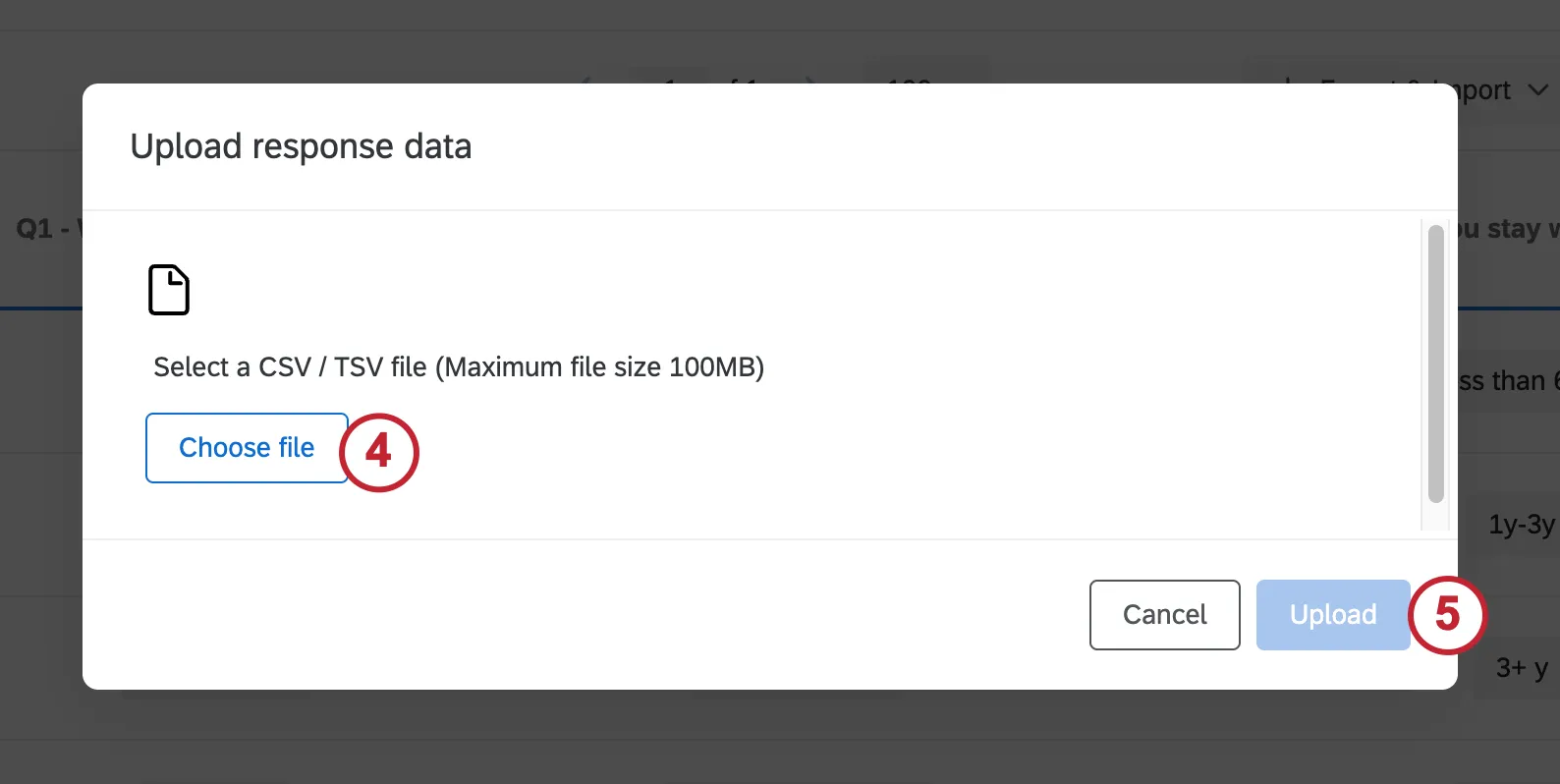 Upload Response Data menu with Browse button