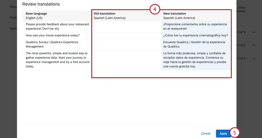 reviewing the translation within the import window