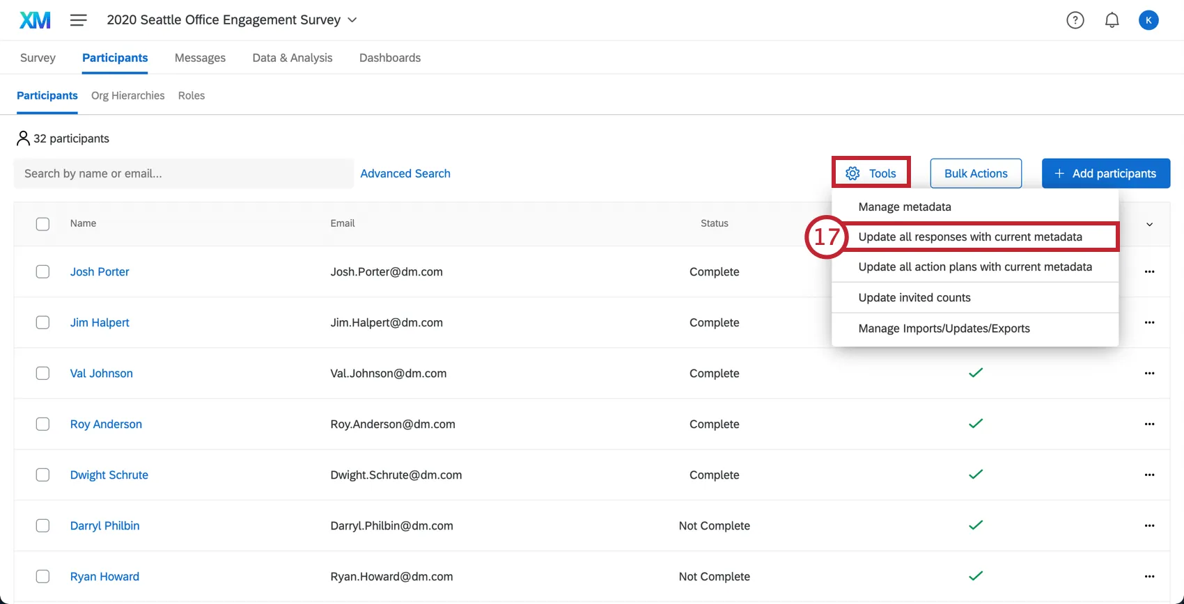 Updating all responses with metadata in the Participants tab