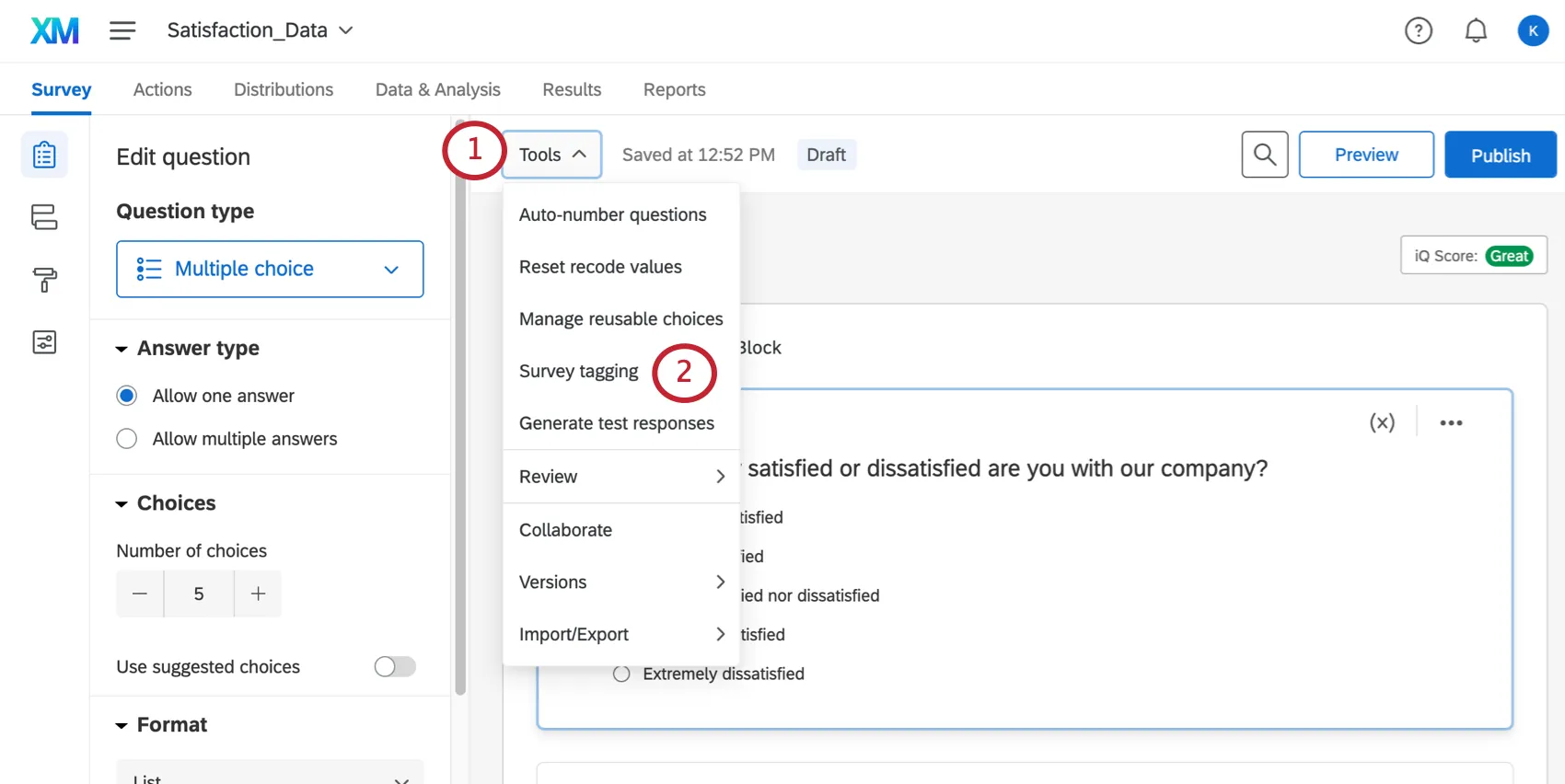 el menú desplegable para seleccionar un valor de etiqueta