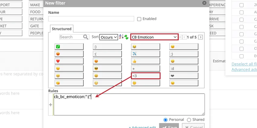 Hacer clic y arrastrar un emoticón al crear una regla