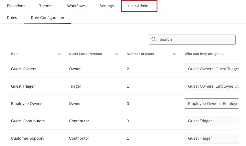 user admin tab highlighted within a bain outer loop project
