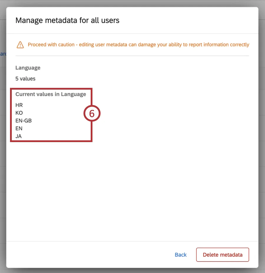 current values of a metadata field