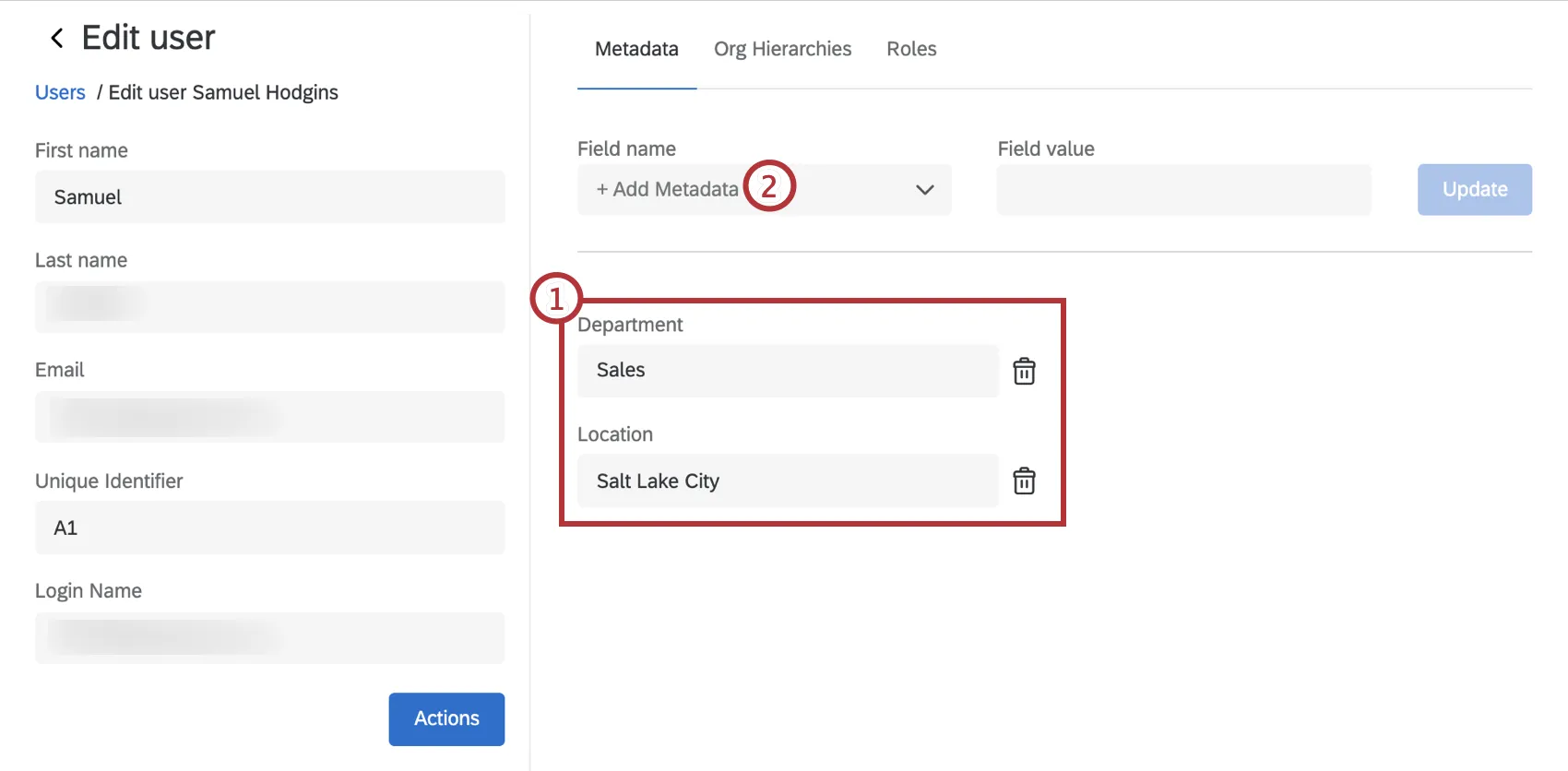 adicionar metadados para um usuário individual