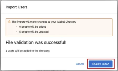 finalize import button