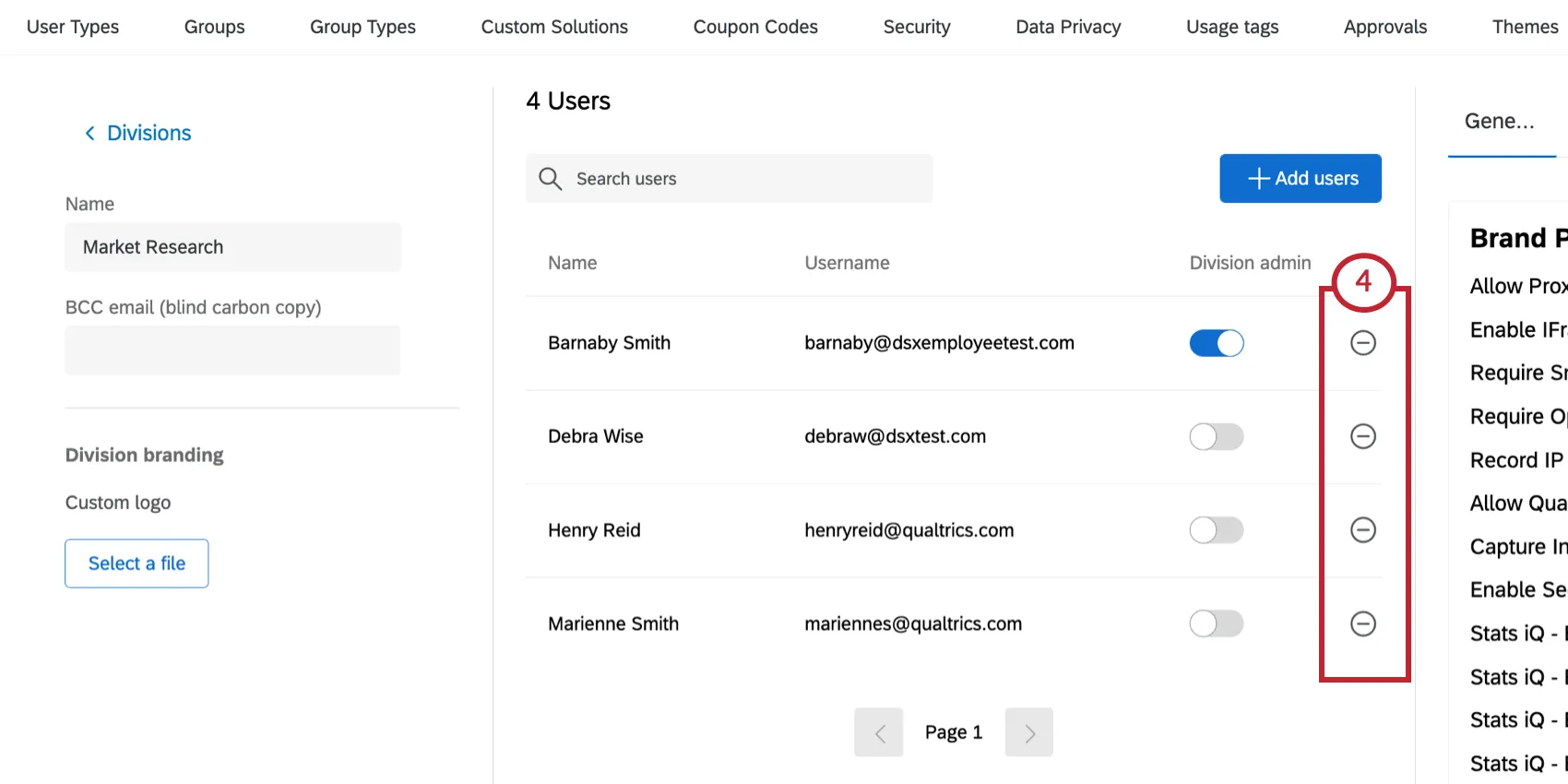 Benutzer in einer Abteilung haben jeweils ein Minuszeichen weiter