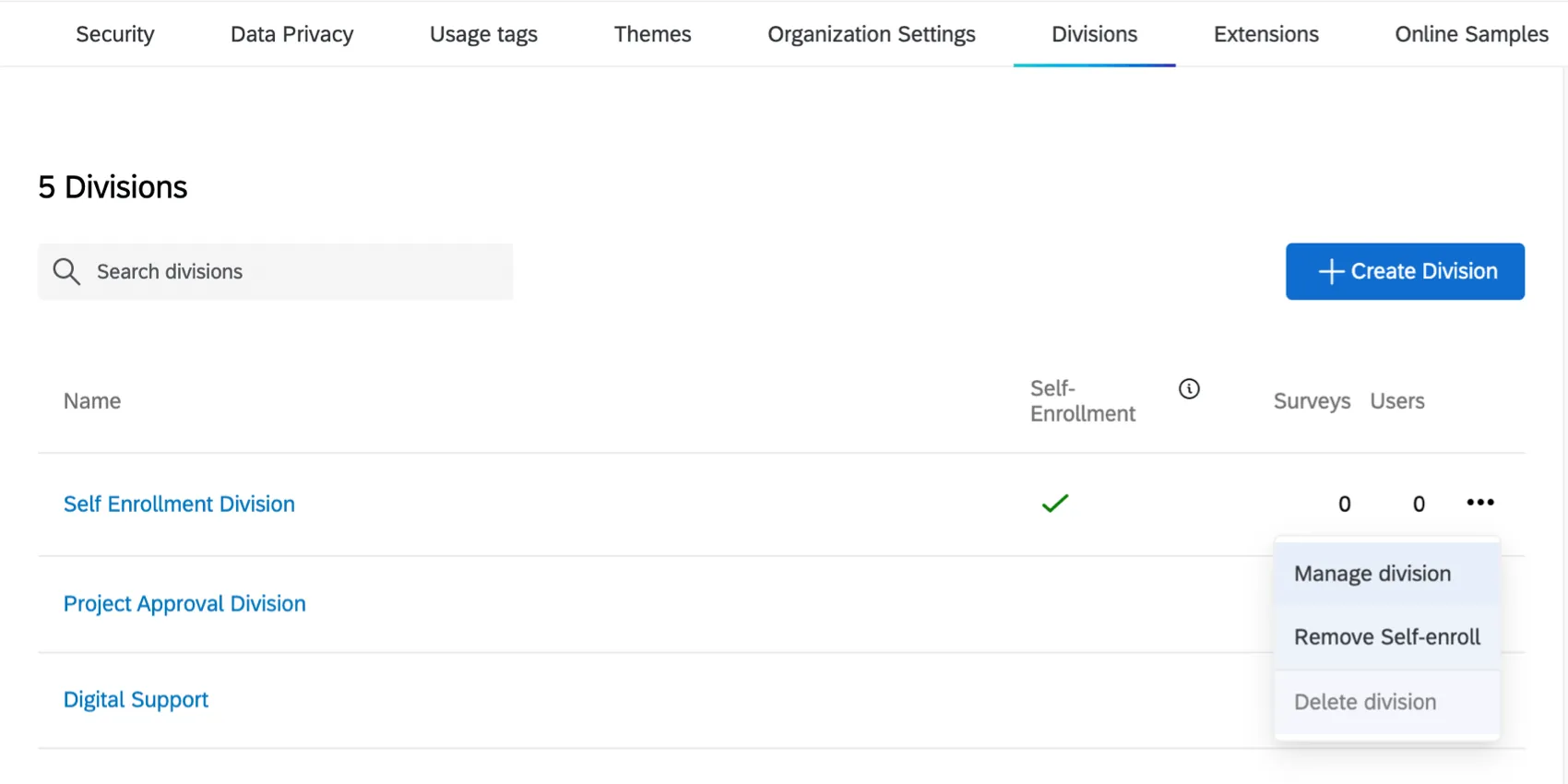 Uma divisão foi definida para o registro automático