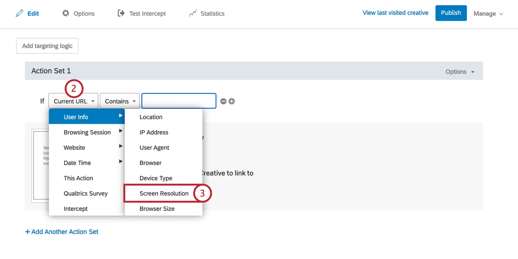 First field is dropped down, User Info is highlighted, and Screen Resolution is indicated