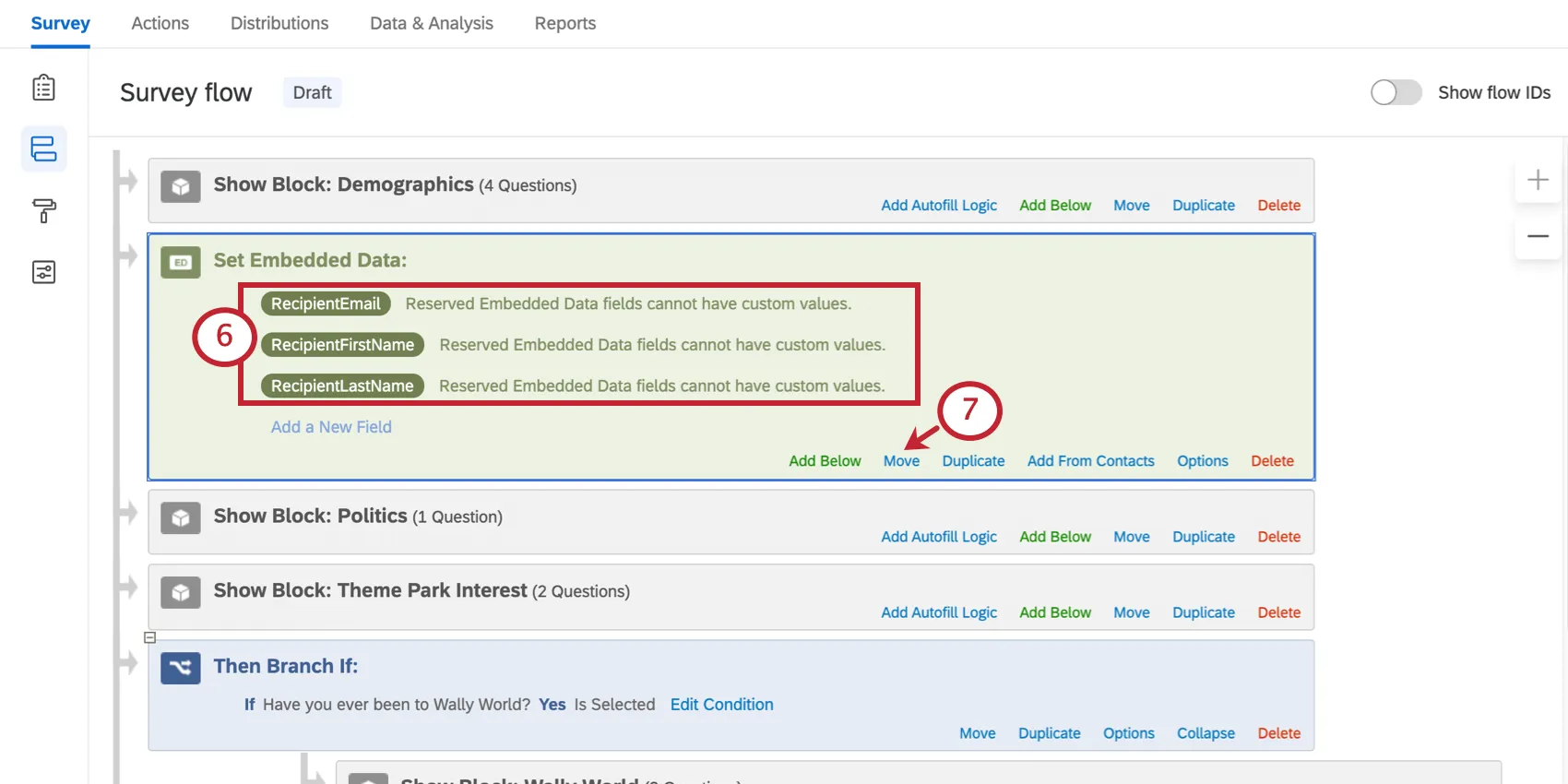 Embedded data described in green at the top of the flow