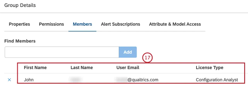 The user’s first name, last name, user email address, and license type will be added in the Members tab.