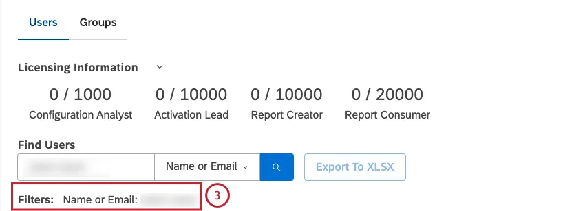 View currently applied search and column filters.