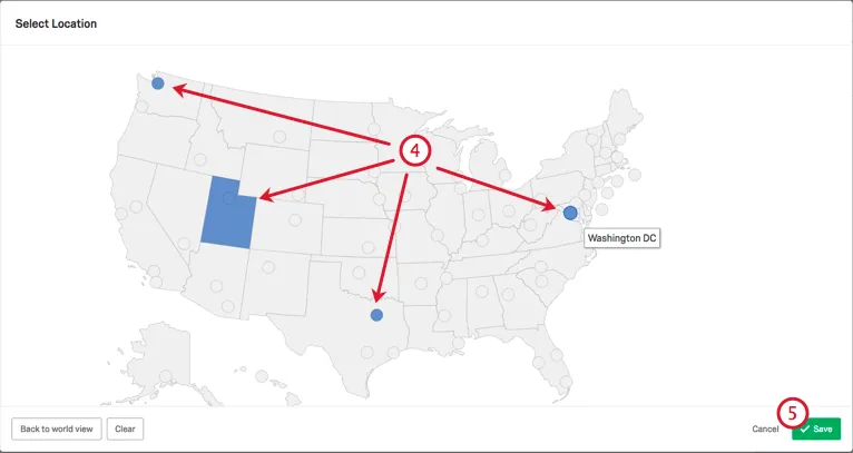 Seleccionar ciudades y estados antes de hacer clic en Guardar
