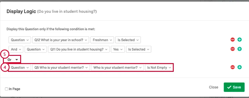 Une liste déroulante AND / OR apparaît entre les ensembles logiques, en gras