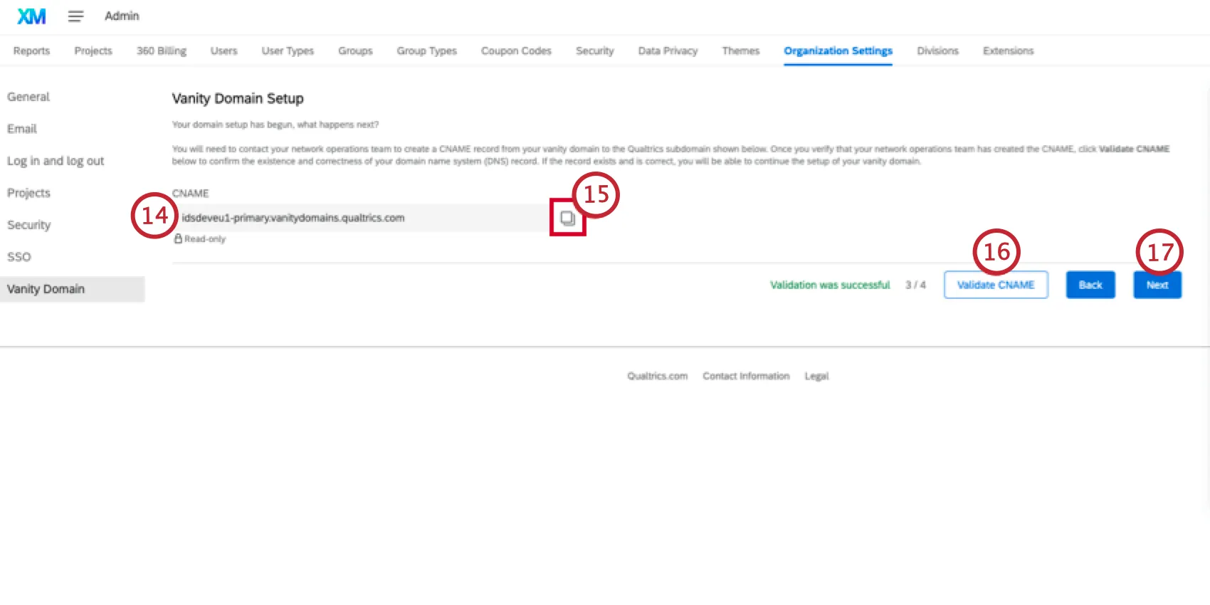 Qualtrics domain with the copy symbol