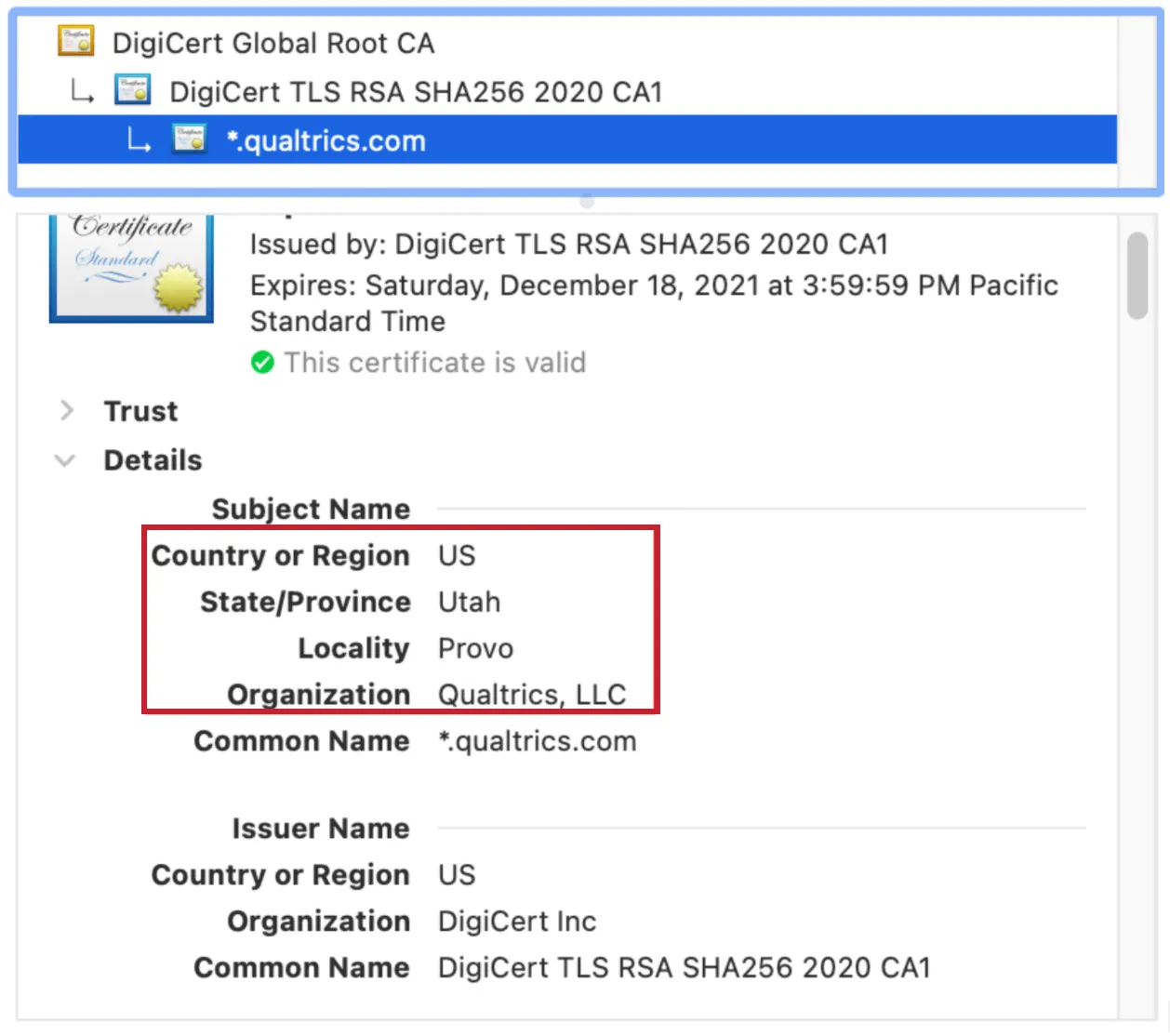 Ejemplo de certificado TLS