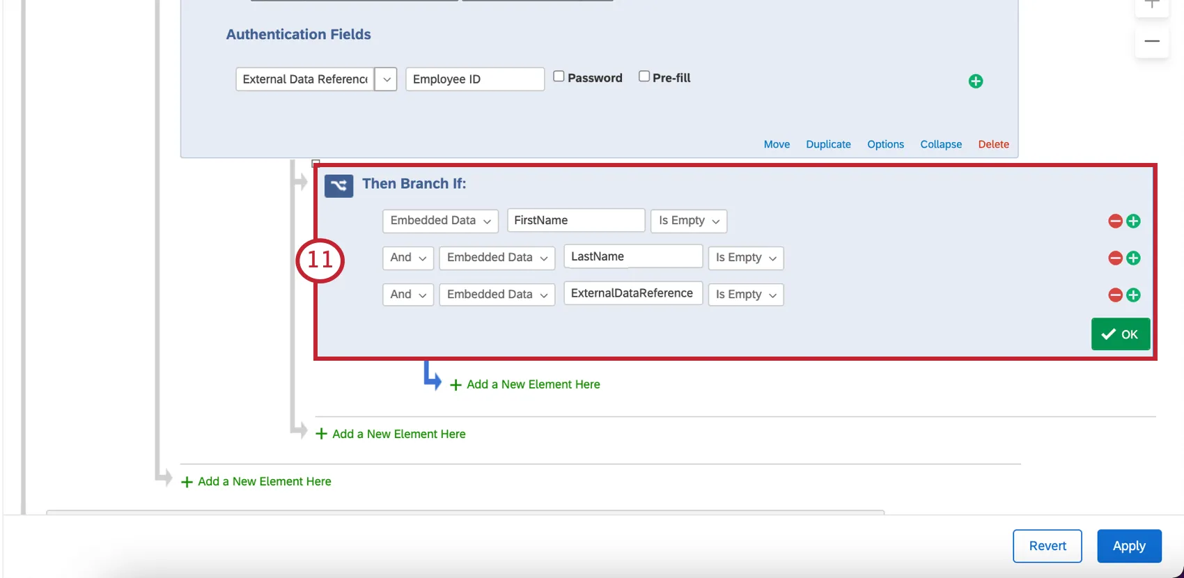 Image of back in the survey flow, another branch under the authenticator