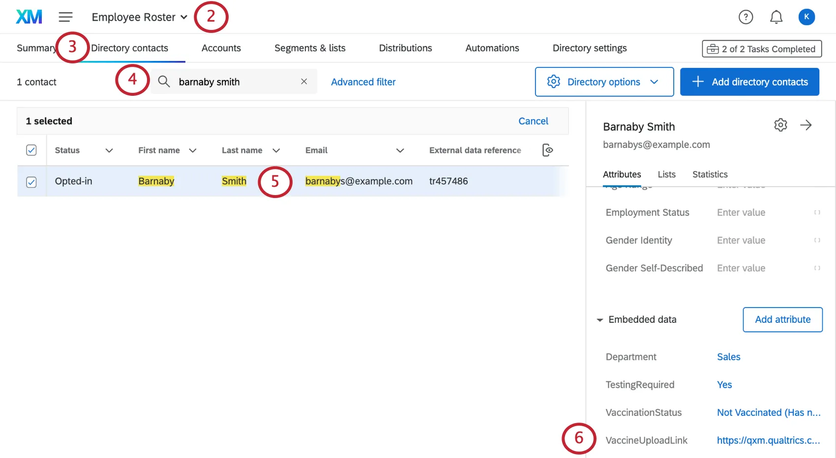 Finding and clicking on a contact in the employee roster directory