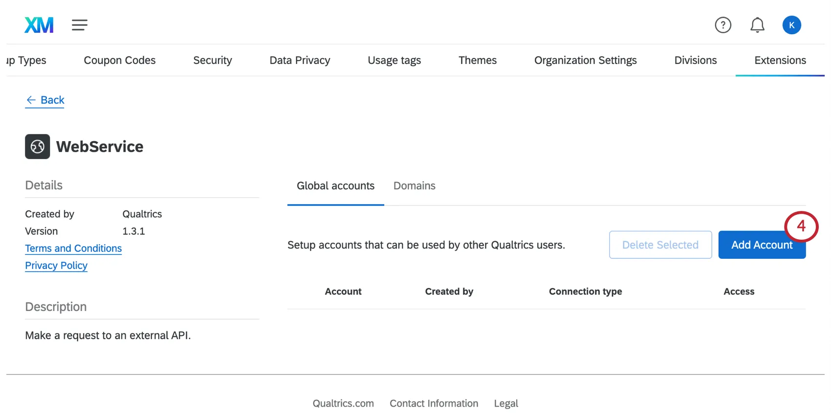 Image du bouton Ajouter un compte qui apparaît sur la page suivante après avoir cliqué sur le service web